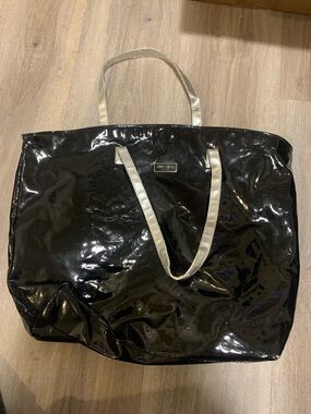 Jimmy Choo Black Patent Tote with Metallic Gold Handles